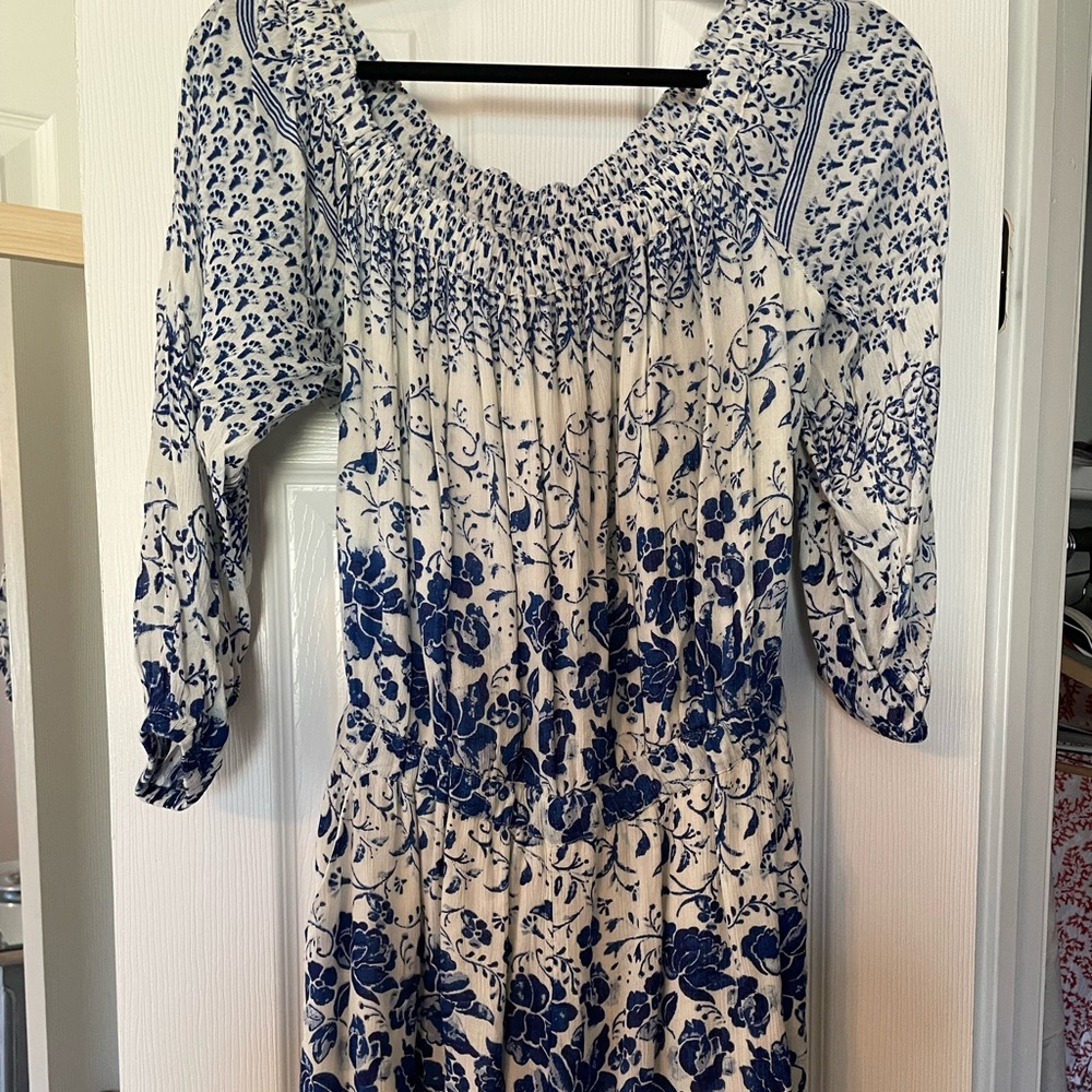 blue and white Anthropologie Romper, size small, EUC